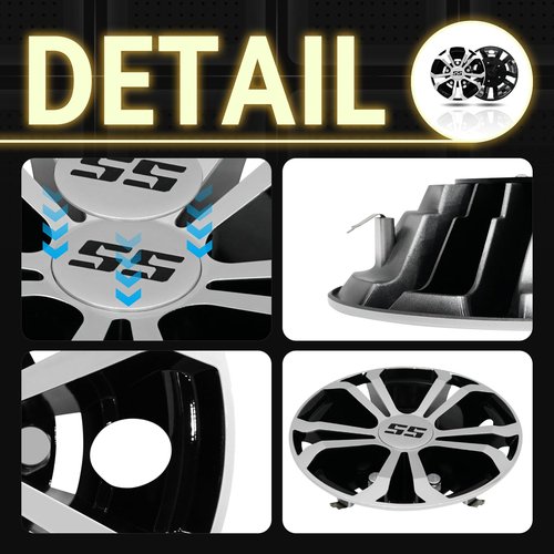 HANGKUNNEE Golf Cart SS Wheel Covers Hub Caps for EZGO Club Car Yamaha, 8 inch Golf Cart Hub Caps, Set of 4 Wheel Covers, Black and Silver