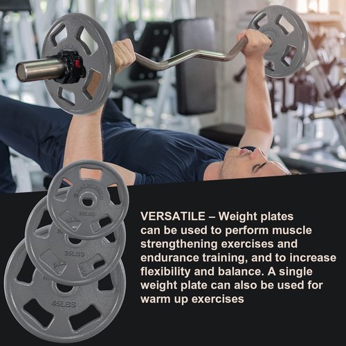 Balelinko Cast Iron 2-Inch Olympic Grip Plate Weight Plate for Strength Training, Weightlifting and Crossfit in Single, 45LB, Gray