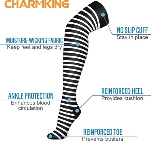 CHARMKING Compression Socks - Knee High Athletic Stockings for Men & Women | 3 Pairs for Running & Cycling