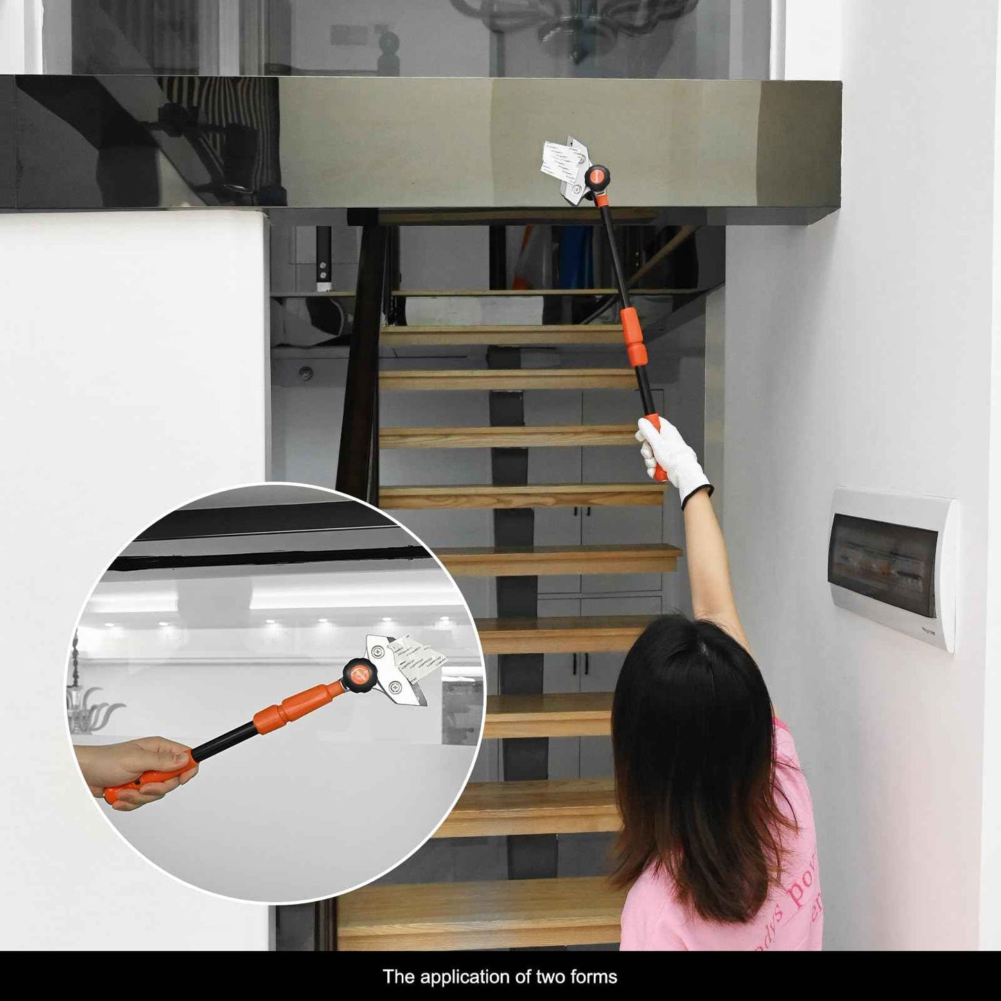 EHDIS Retractable Razor Blade Scraper Long Handle Heavy Duty Floor Scraper with Rotatable Head and 10pcs Replace Blades for Cleaning Glass, Tile, Floor, Wall,Door