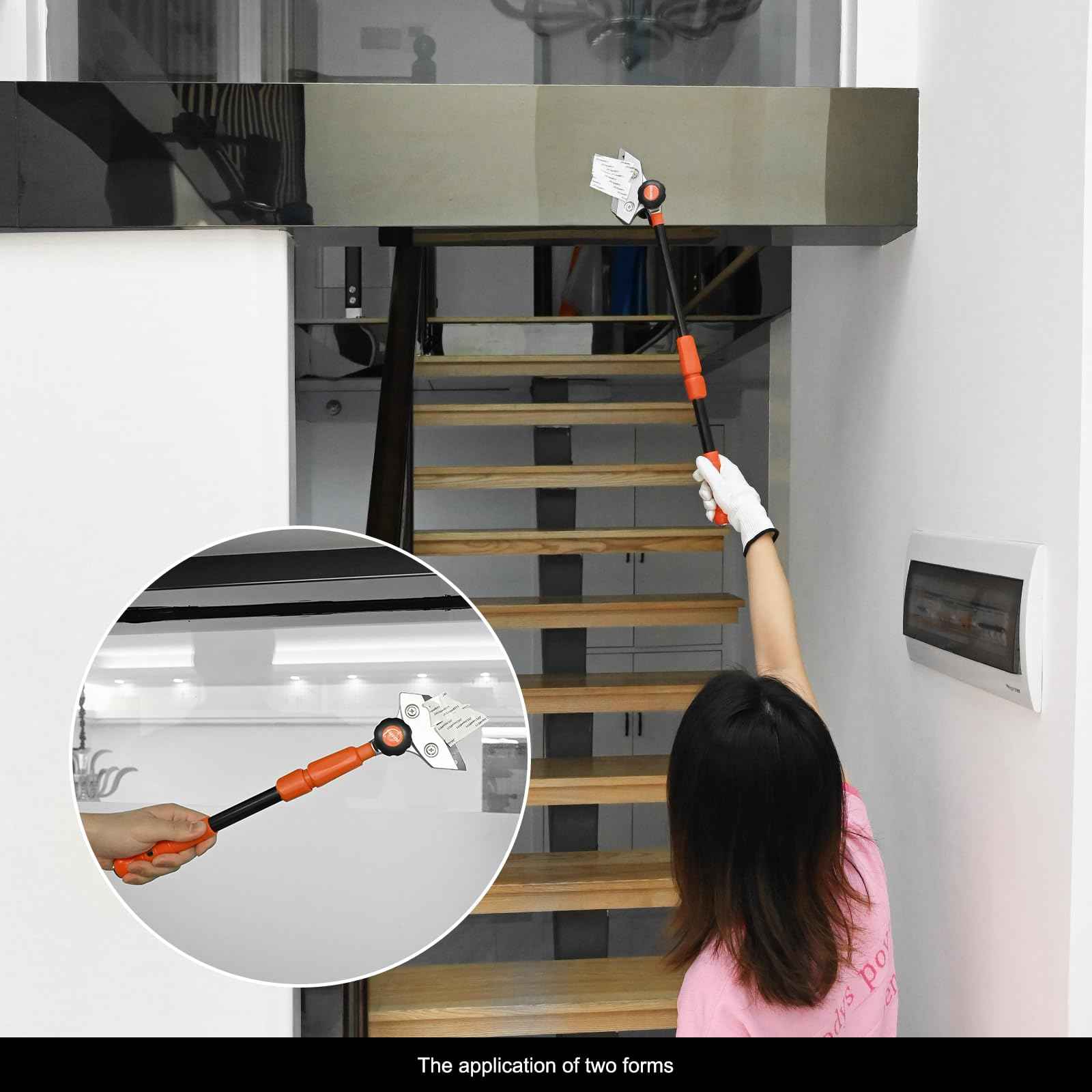 EHDIS Retractable Razor Blade Scraper Long Handle Heavy Duty Floor Scraper with Rotatable Head and 10pcs Replace Blades for Cleaning Glass, Tile, Floor, Wall,Door