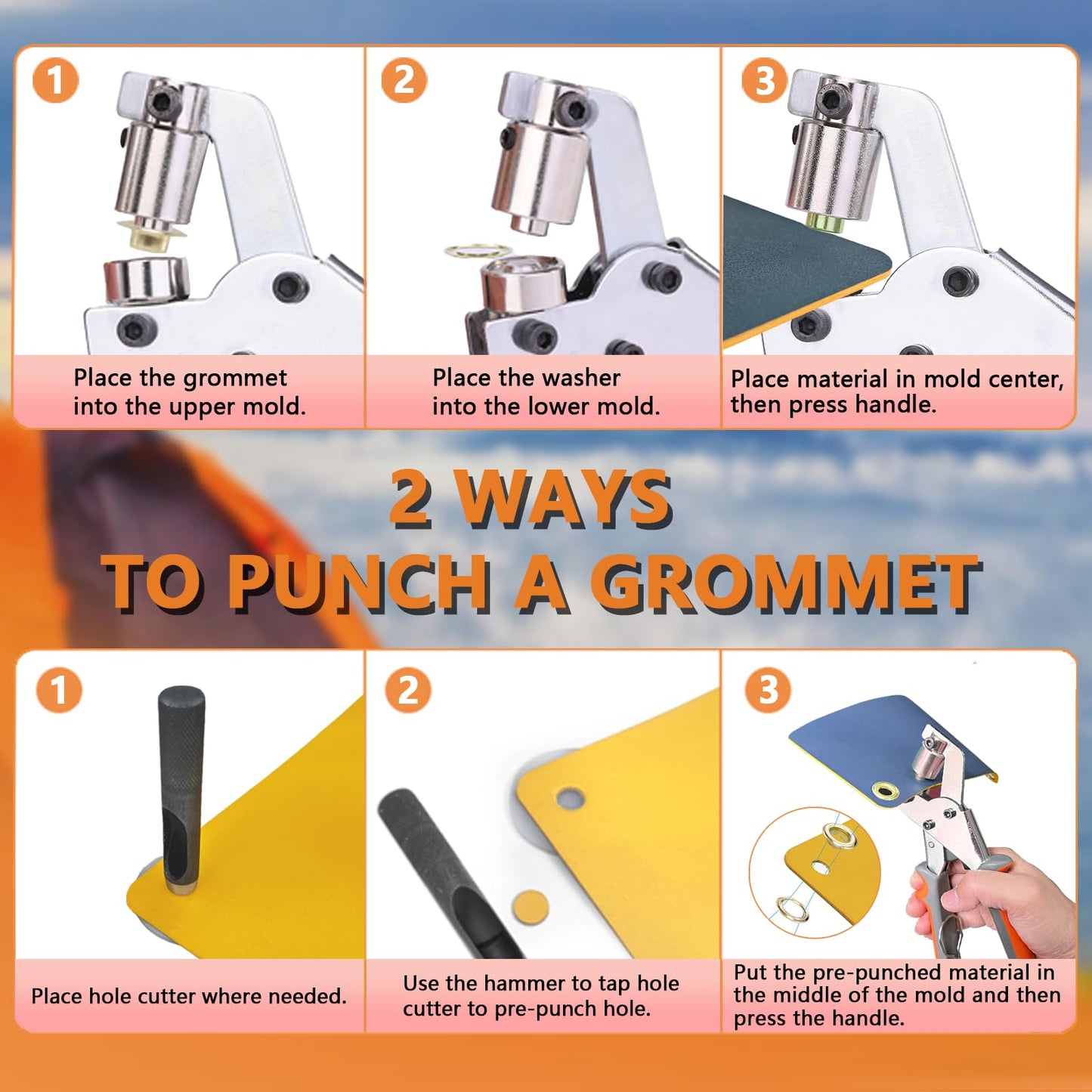 ZAPSIFOU Grommet Tool Kit with 200 pcs 3/8 Inch 10mm Grommets, Heavy Duty Grommet Kit, Grommets Pucher with Hole Punch and Eyelets, Eyelet Pliers Kit for Tarp, Fabric, Banner, Canvas