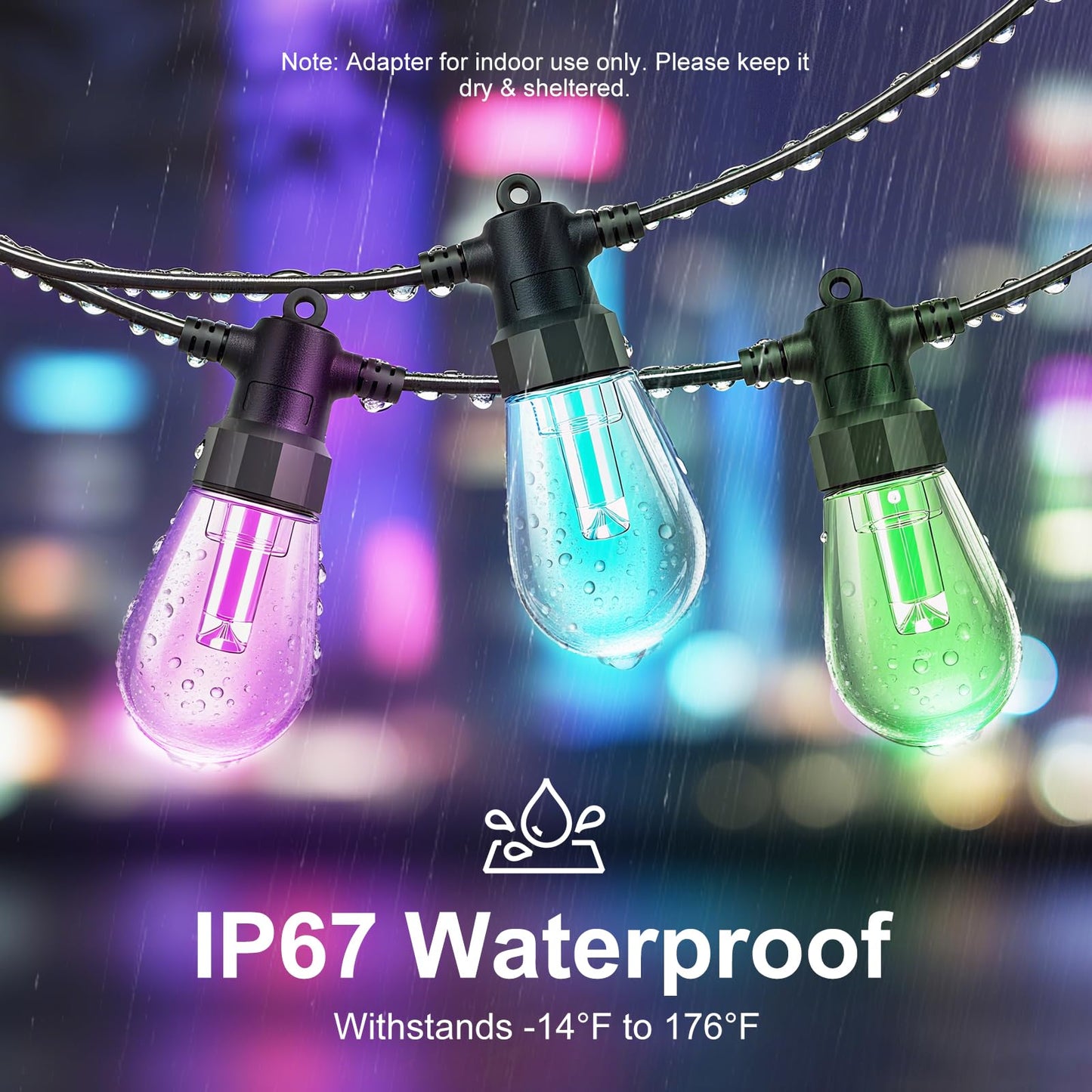 LSODLX Outdoor String Lights 96ft(2×48ft), Patio Lights with 30 Dimmable LED Bulbs, RGBW & Warm White, IP66 Waterproof, Shatterproof, APP & Remote Control, Color Change, Customizable for Backyard