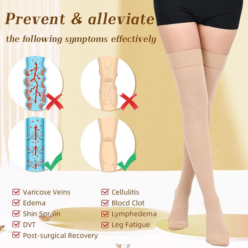 Wegitcs 20-30mmHg Compression Stockings for Women & Men, Closed Toe Thigh High Compression Socks Women, Graduated Compression for Varicose Veins, Pregnant, Teacher, Doctor ( 1 Pair, Beige, Large)