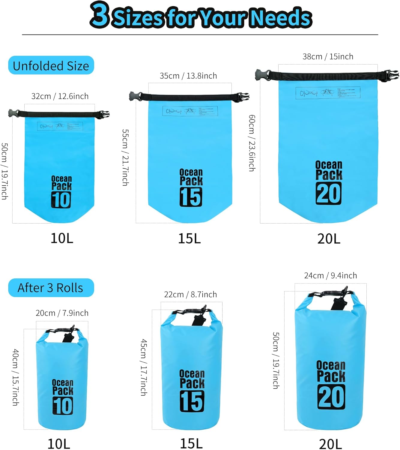 Skiennix Waterproof Dry Bag - 20L Lightweight Storage Backpack with Phone Case | Ideal for Travel, Swimming & Kayaking - Lake Blue