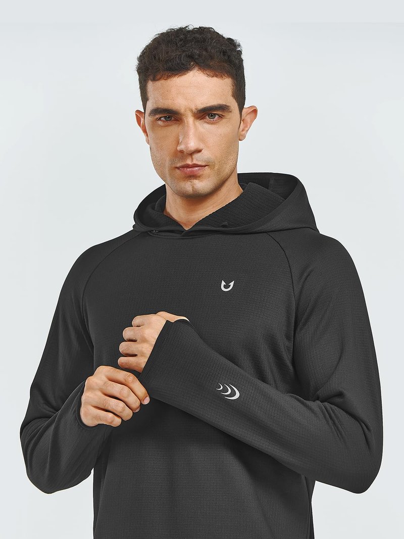 NORTHYARD Men's Running Hoodie Lightweight Fleece Workout Gym Hooded Sweatshirts Long Sleeve Cold Weather Golf Pullover BLACK L