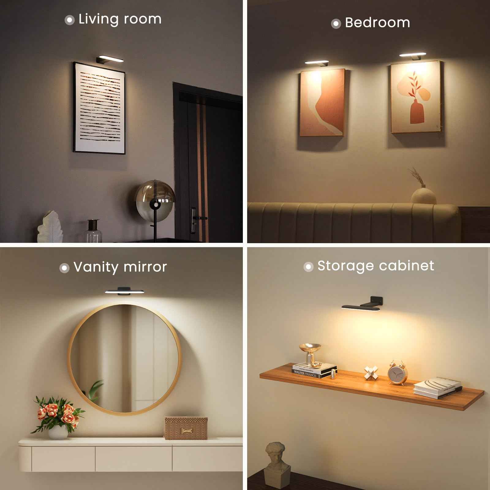 FULEN Rechargeable Picture Lights for Wall, Wall Lights Battery Powered with Remote, Art Lights for Paintings, Picture Frame Lights for Wall,Dart Board Light with 3 Color Temperatures,Black