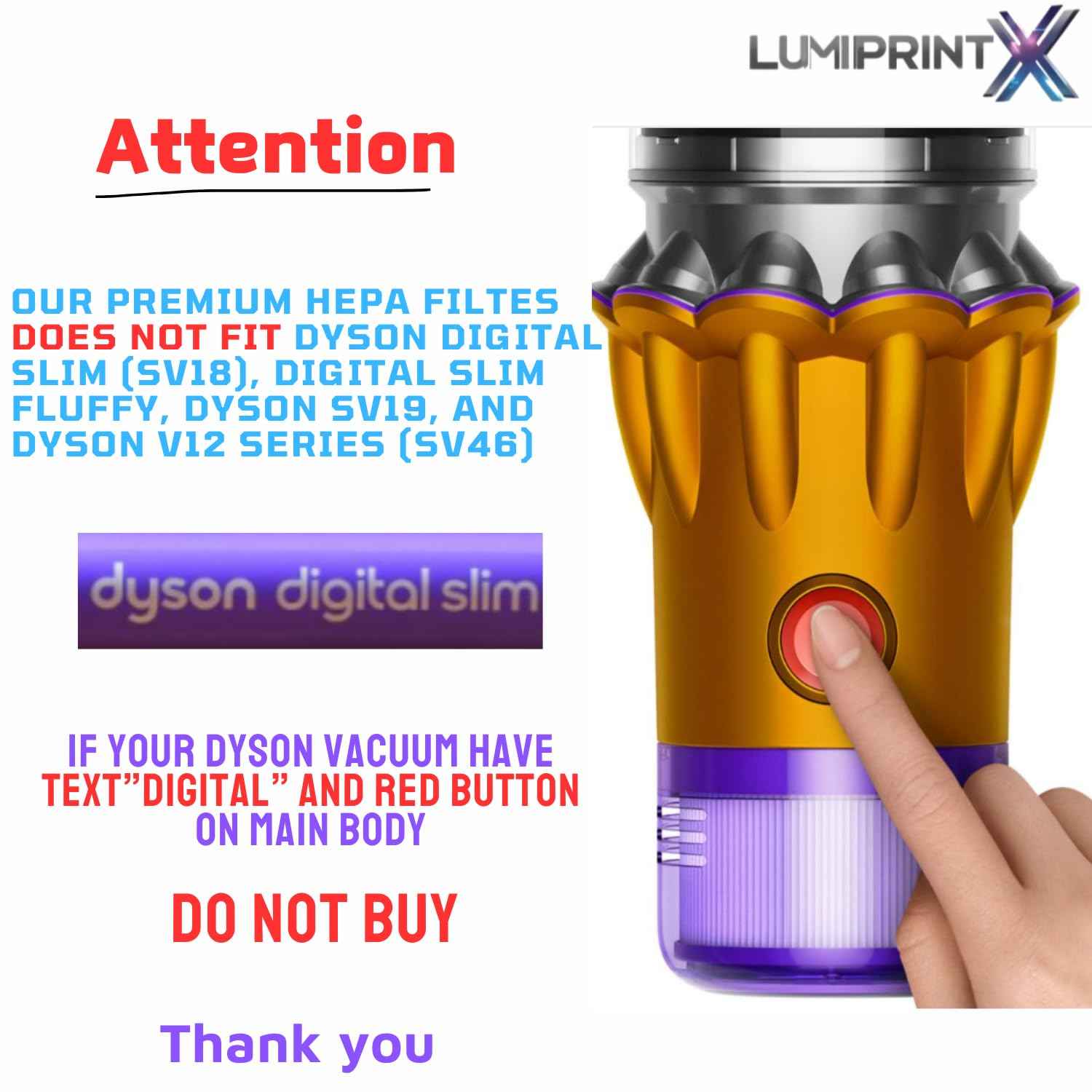Dyson V11 Filter, 2-Pack Premium True HEPA Replacement Filters for Dyson V11, V11 Animal, V11 Completed/Absolute, Dyson-V15, V15 Filter, V15 Absolute/Submarine with Trigger Clamp, Part no. 970013-02