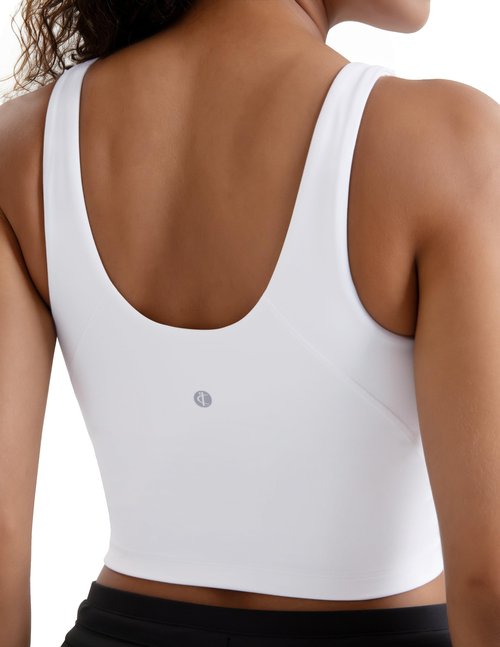 Colorfulkoala Dreamlux Womens Padded Sports Bra High Neck U-Back Yoga Running Workout Athletic Tank Top with Removable Cups(M, White)
