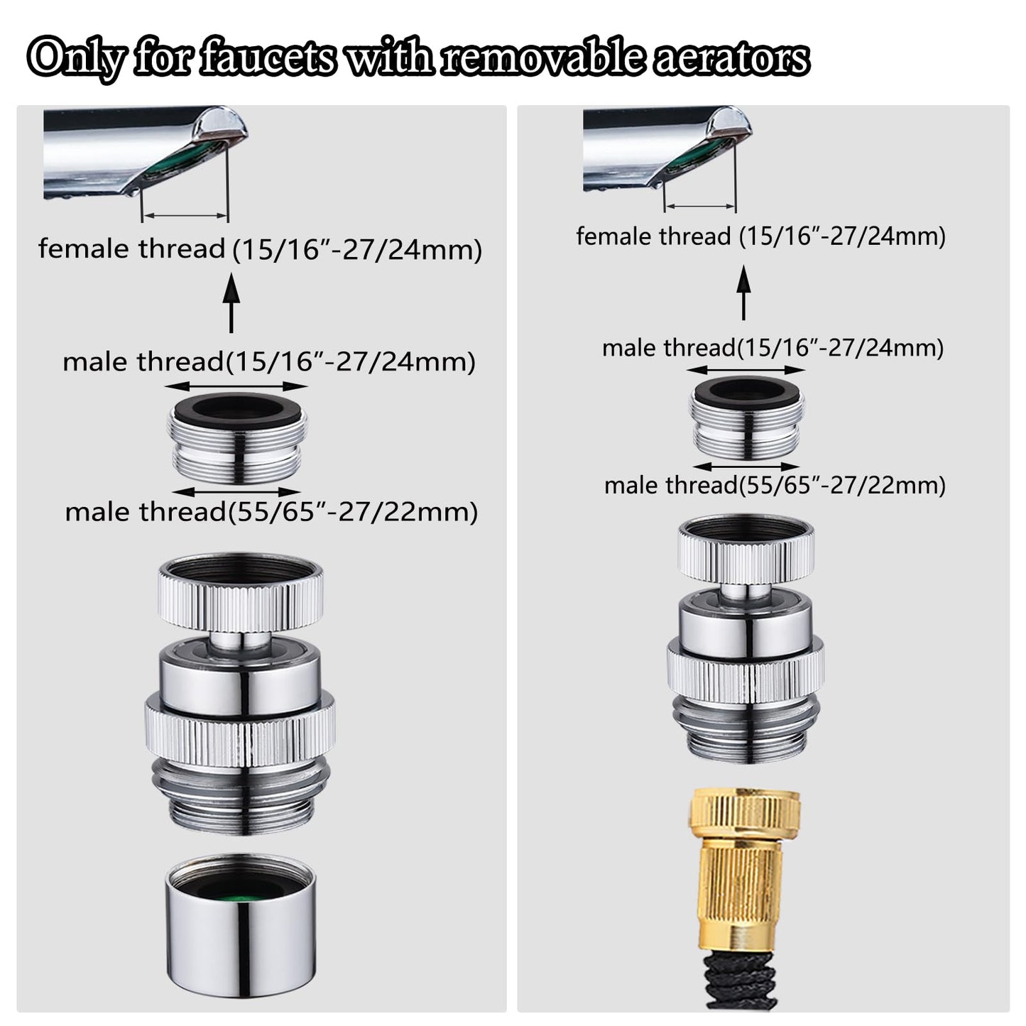 Faucet Adapter with Aerator, Sink Faucet to Garden Hose Adapter, Kitchen/Bathroom Fuacet Adapter to Garden Hose, Sink Hose Attachment for Faucet Adapter Connector, Chrome