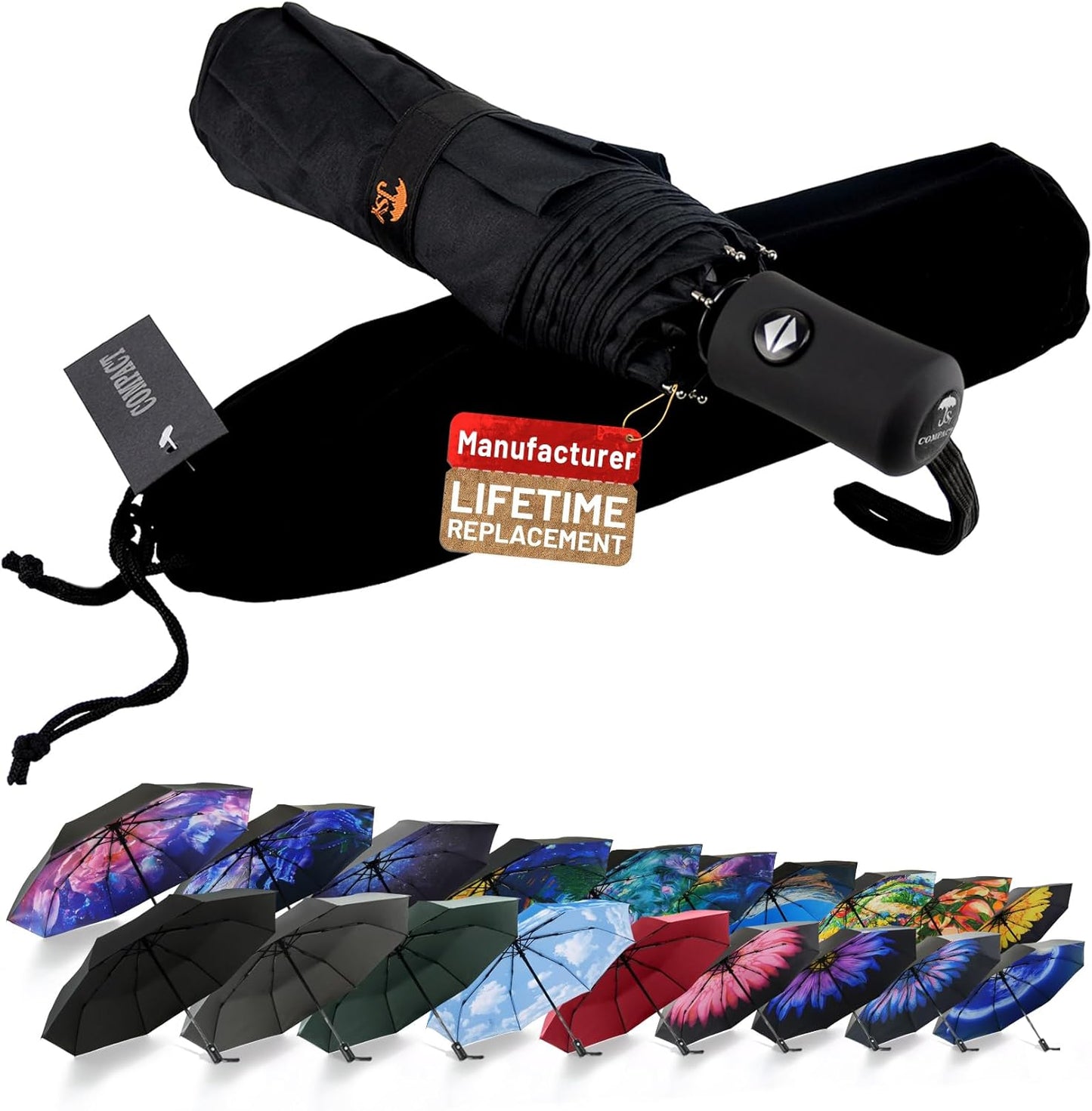 SY COMPACT Travel Umbrella - Windproof Automatic Design with UV Sun Protection | Small & Compact Size