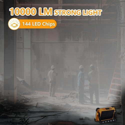 **Skiennix 120W Solar Rechargeable Work Light - 10000LM Portable Flood Light with Stand, IP66 Waterproof**