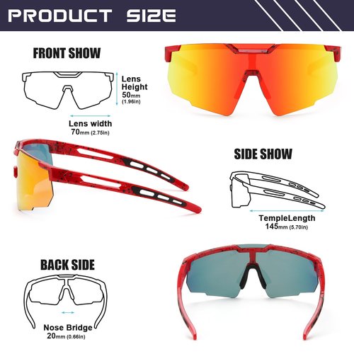 BUYAGE Sports Sunglasses for Men Women, Baseball Sunglasses Youth Large Frame 80s Softball Running Cycling Visor Glasses