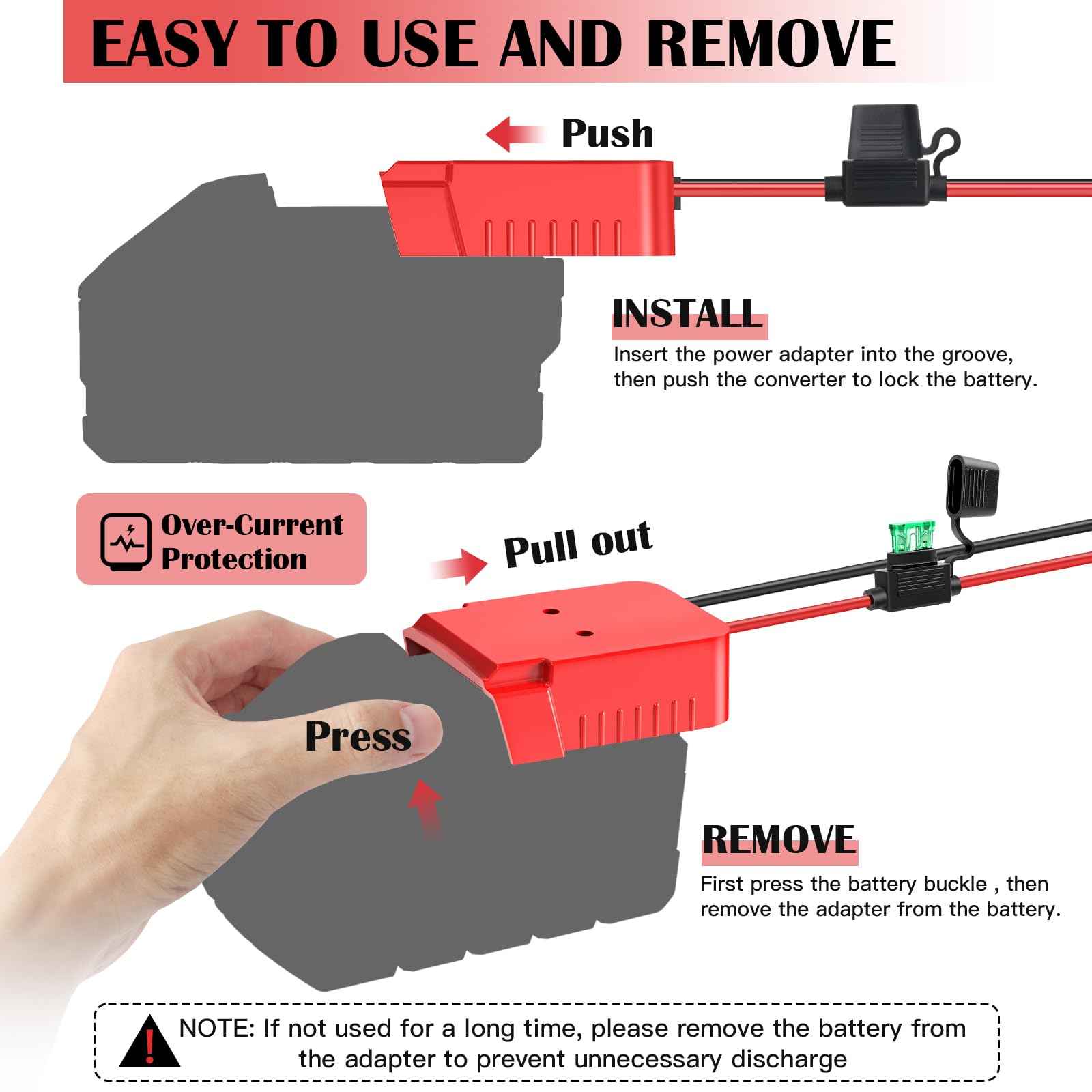 2 Packs 18V Adapters Compatible with Milwaukee M18 Battery for Power Wheel Battery Adapter, Power Tool, DIY RC Toy Car, Power Connector Conversion Kit with Switch & Fuse, 12AWG Wire, Wire Terminal