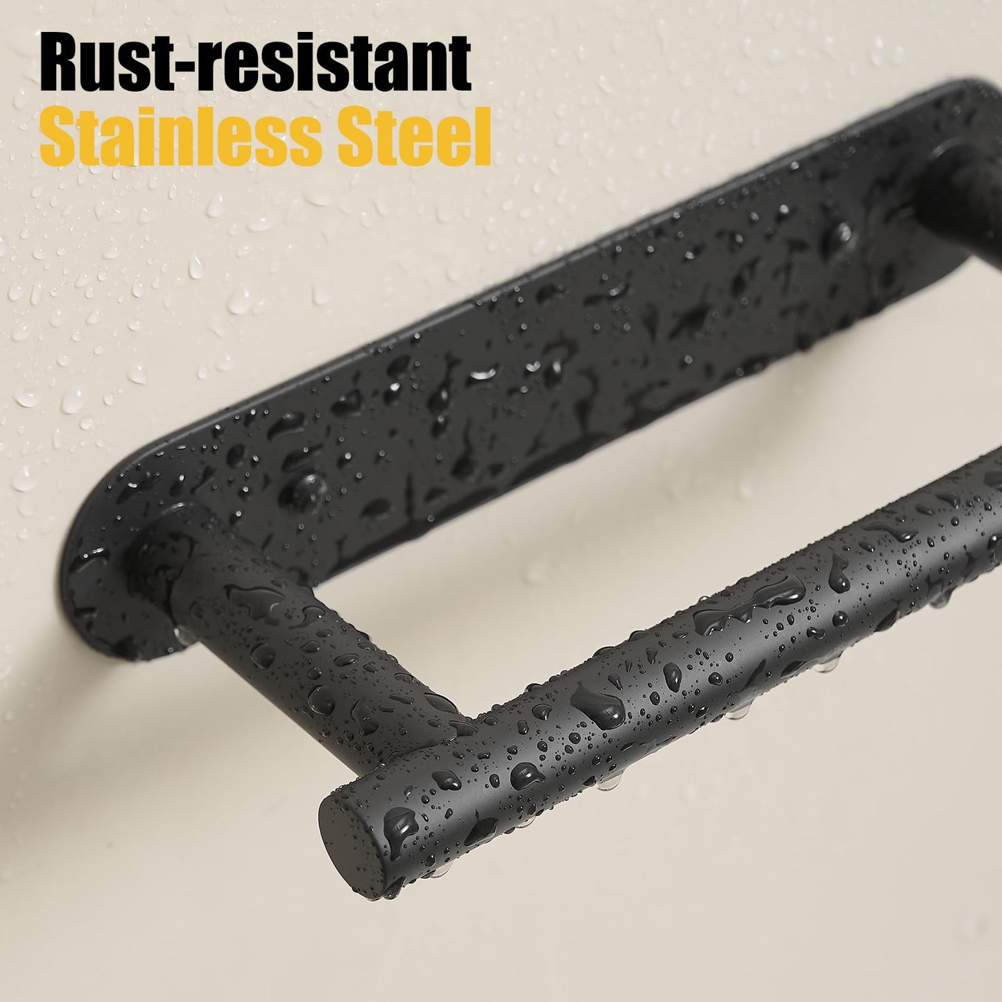 BESy Adhesive or Screw Toilet Paper Holder Wall Mount Rustproof Modern Roll Holder Flexible Pivoting Adjustable Tissue Handle with Self Adhesive or Mounted with Screws Stainless Steel Matte Black