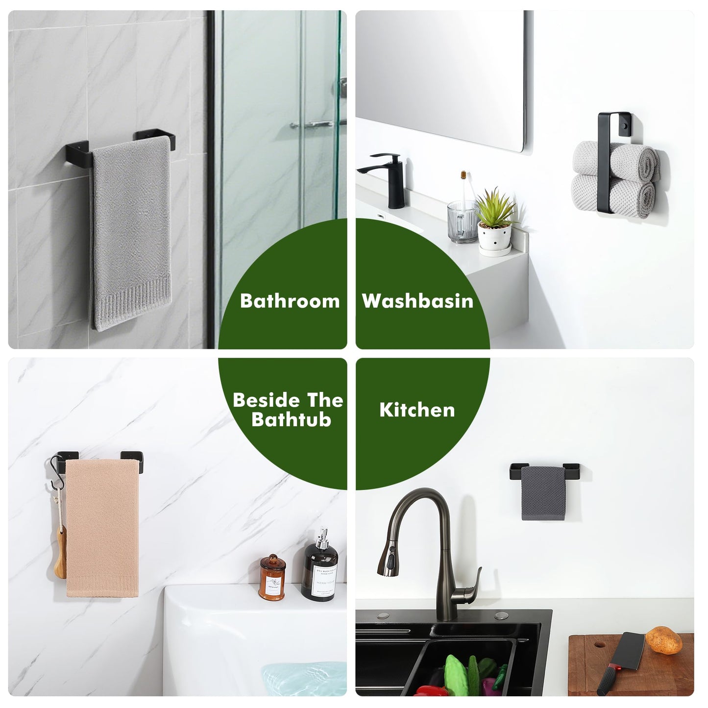 Alise Hand Towel Holder Black Towel Bar for Bathroom Wall Mount,SUS304 Stainless Steel Towel Rack for Bathroom and Lavatory,Kitchen,8'' Bath Towel Hanger Towel Rail