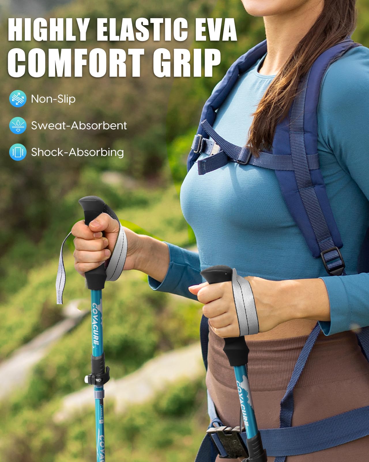 Covacure Hiking Poles Collapsible Trekking Poles - Aluminum Alloy 7075 Walking Sticks with Telescopic & Foldable Tri-fold Design Hiking Gear for Women Men, Camping, Climbing