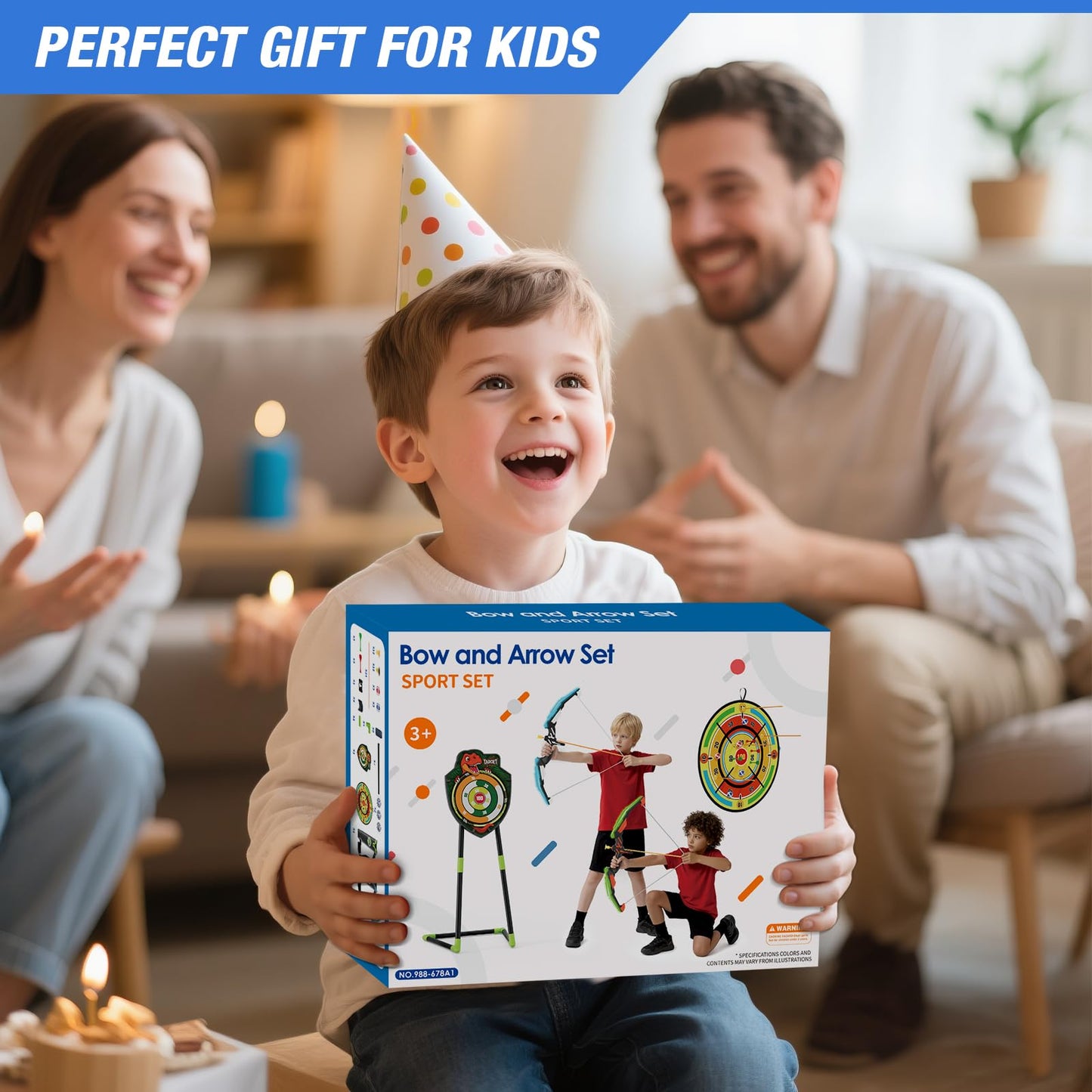 HYES 2 Pack Kids Bow and Arrow with 29" Large Dart Board, LED Light Up Archery Set with 24 Suction Cup Arrows, Indoor Outdoor Sport Toys Gifts for 3 4 5 6 7 8 9 10 11 12 Year Old Boys Girls