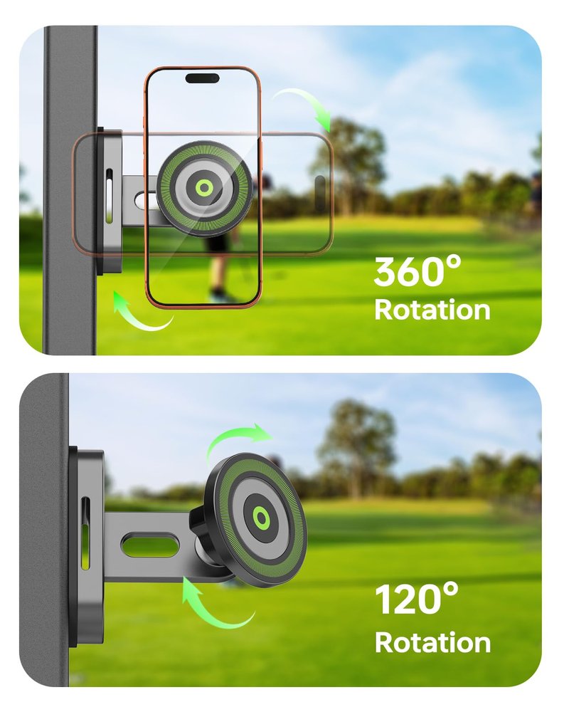 Magnetic Golf Cart Phone Holder for Photography, Golf Accessories for Men, Camera-Friendly T-Shape Design, Strong Magnetic Phone Caddy with Adjustable Ball Head, Golf Cart Phone Holder, Golf Gifts