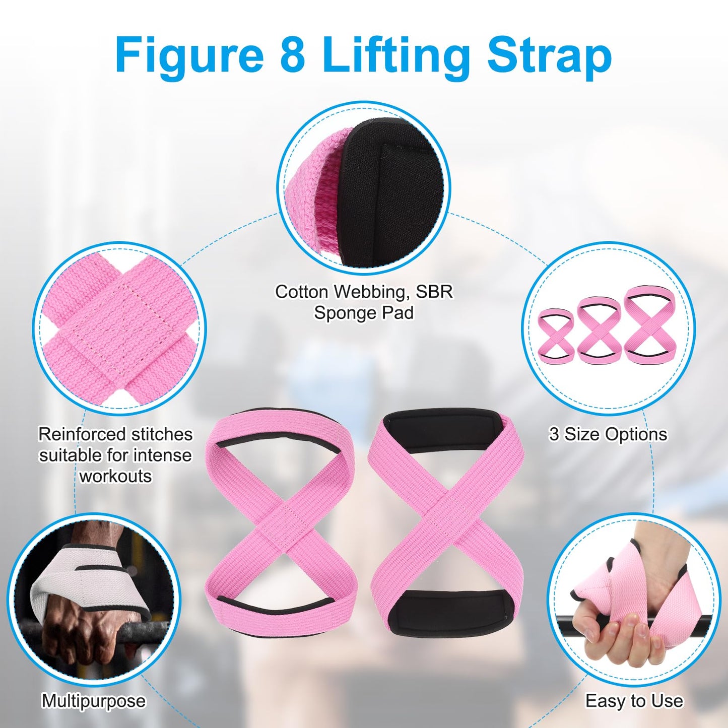PATIKIL Figure 8 Lifting Strap, 2 Pack Weightlifting Wrist Wraps Dead Lift Padded Grips 8 Loop Weight Lifting Straps for Fitness Power Strength Training, Stripe Pink, M