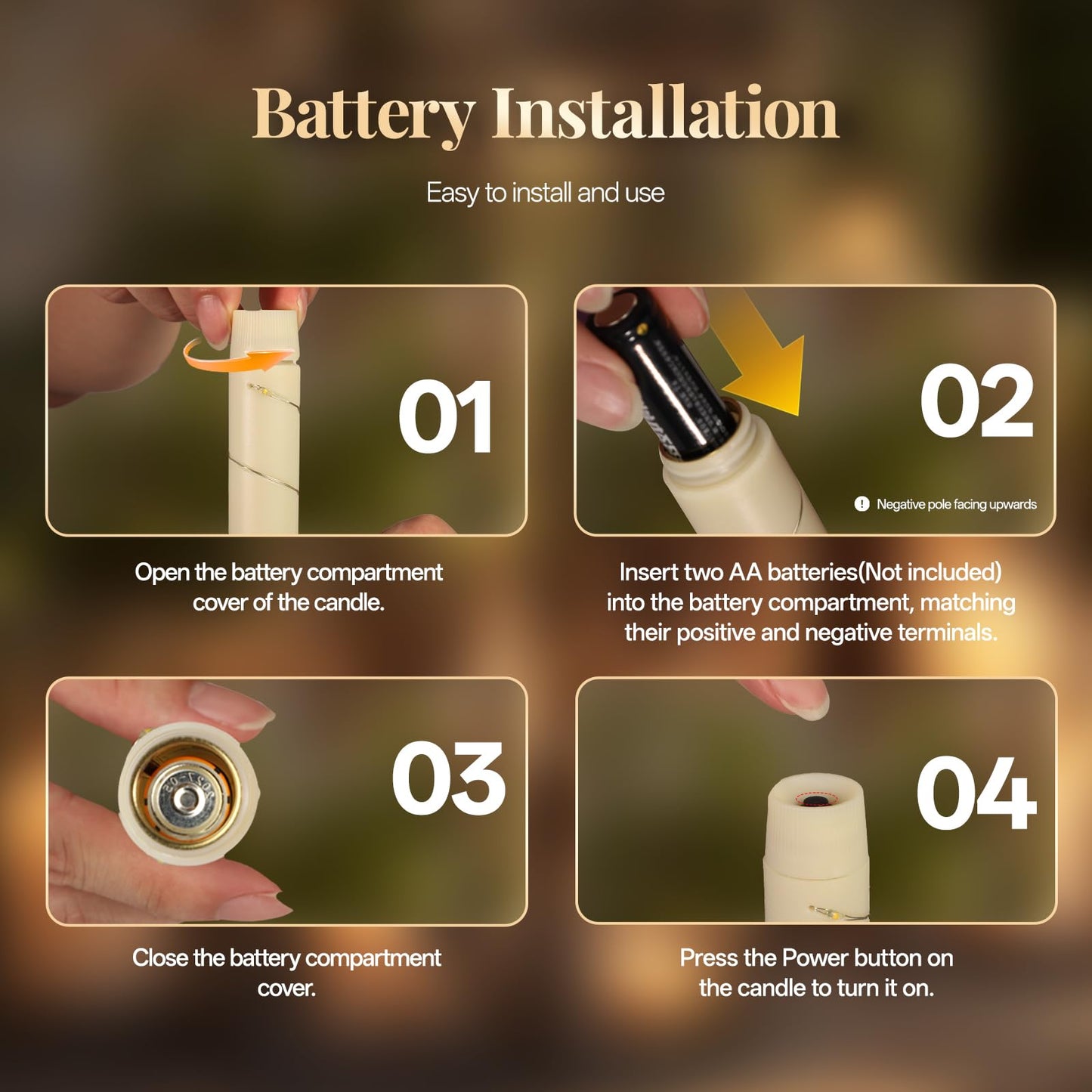 Rlojru 3pcs Flameless Taper Candle with Remote, Battery Powered, Timer, 3 Ivory ABS Candlesticks, 11 Mini Surround String Lights, 9.4 Inch LED Candles, Halloween Christmas Home Decor