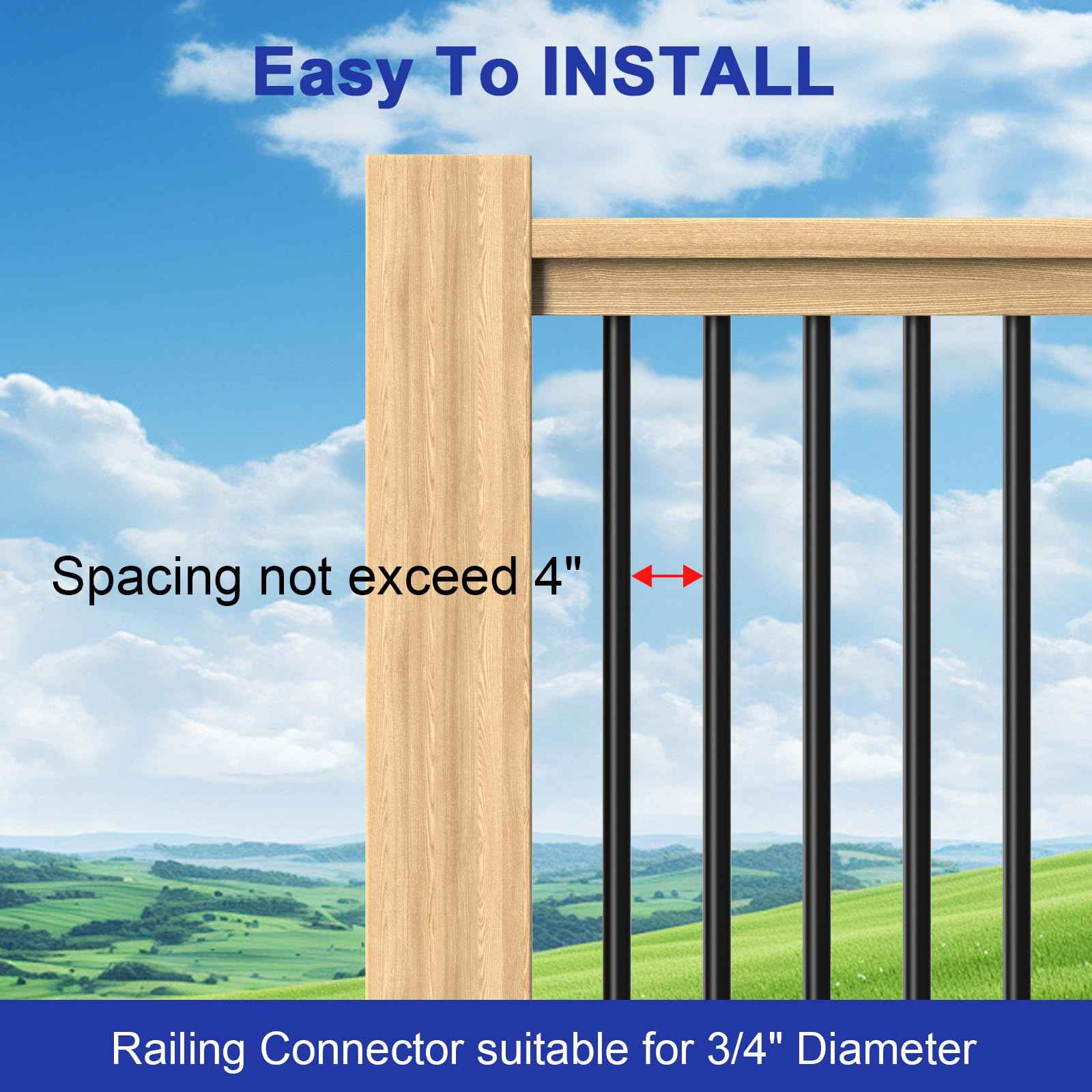 CKE 50 Pack 26" Round Aluminum Deck Balusters, 3/4" Diameter Hollow Round Black Aluminum Balusters for Deck Railing, Metal Deck Baluster Staircase Spindles with Screws/Conector for Railing Fencing R26