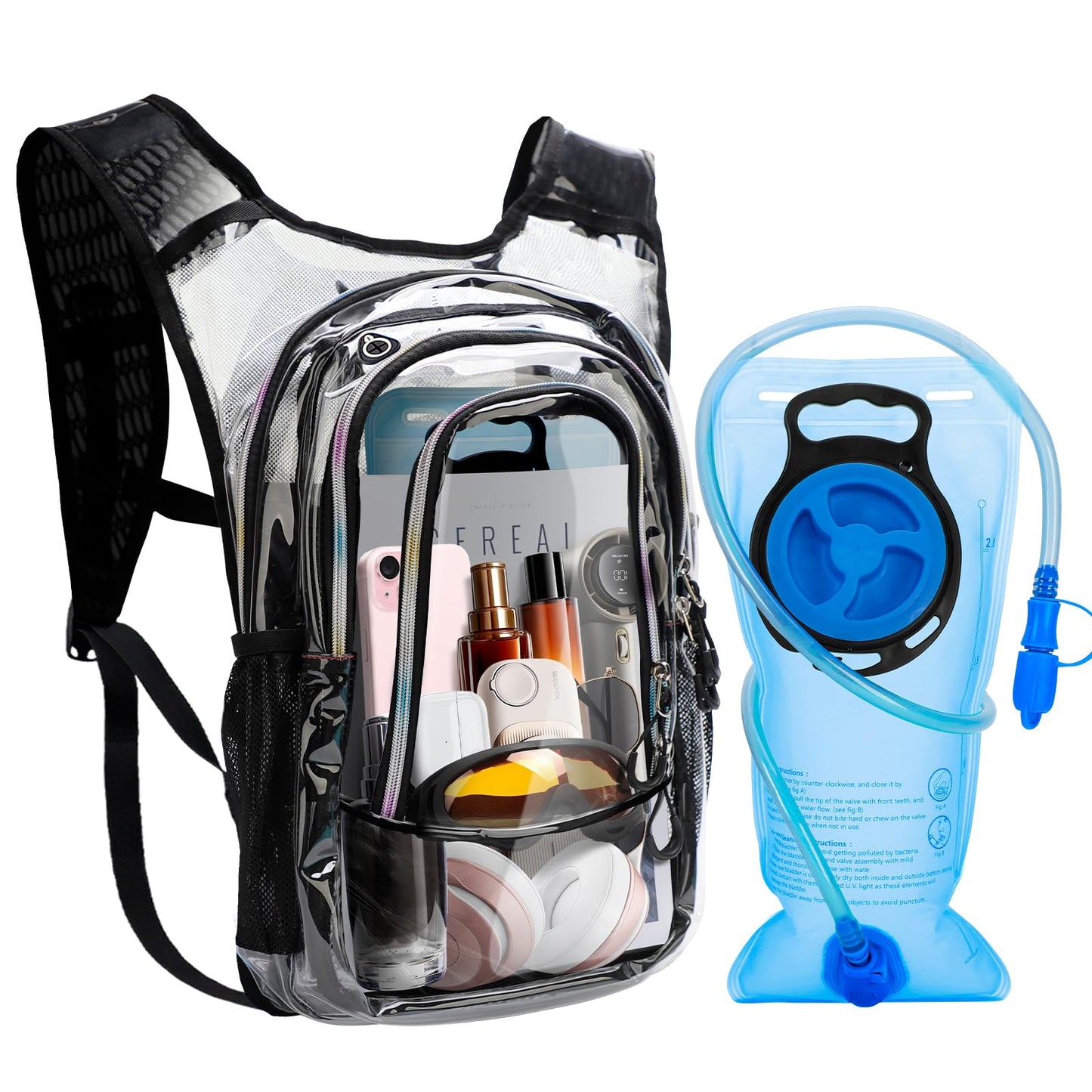 Niggeey Hydration Backpack, Festival Rave Hydration Pack, Clear Water Backpack with 2L Hydration Bladder, Rave Backpack Hydration Pack Hydropack Hydro for Hiking, Festivals, Raves