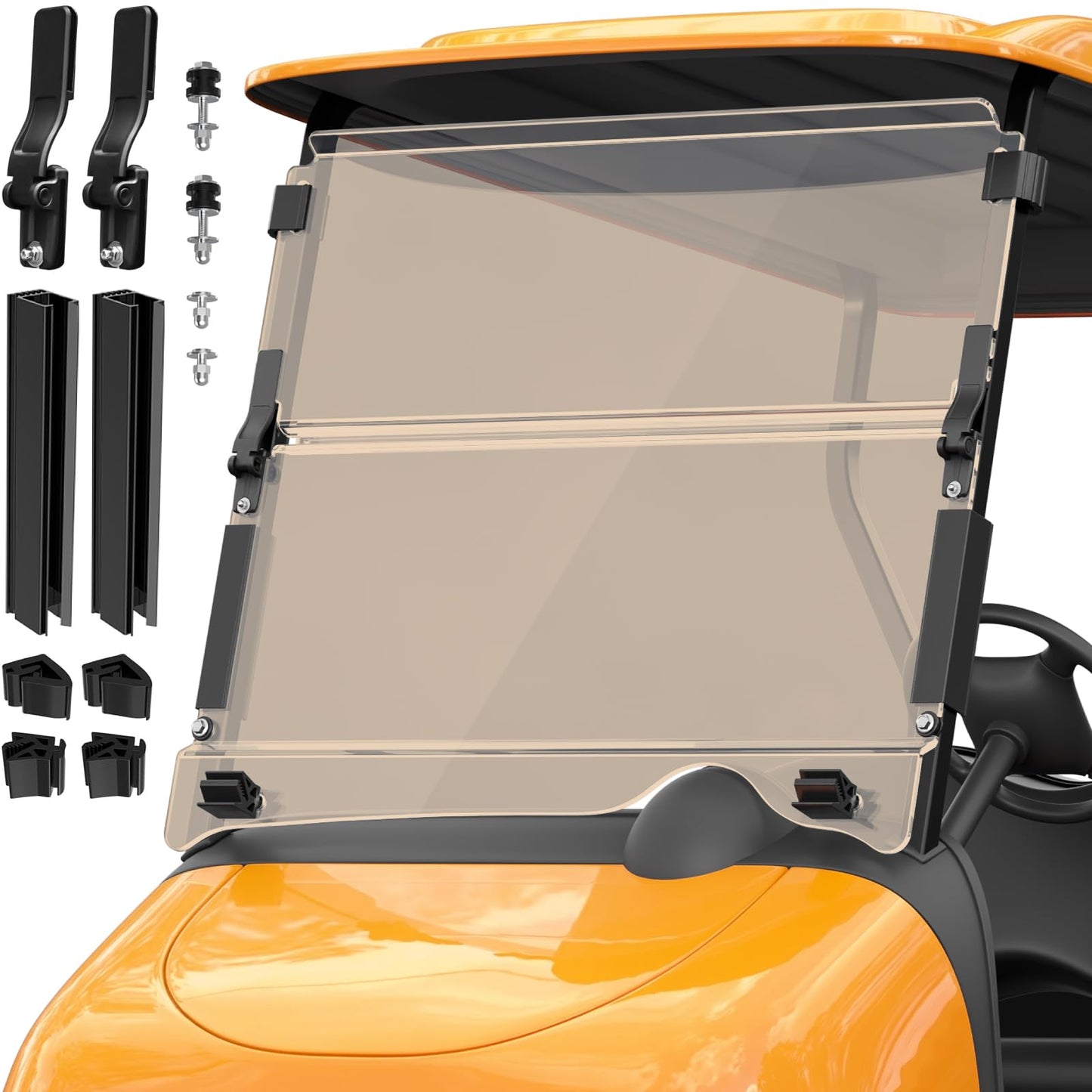 Upgrade Golf Cart Windshield Fits EZGO RXV/Freedom RXV 2008-UP Gas/Electric Models, Foldable EZGO RXV Windshield with Heavy Duty Hinge, Anti-UV&Impact Resistant, 5MM Thick PC Material (Tinted)