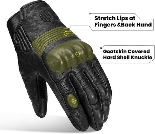 ILM Goatskin Leather Motorcycle Racing Gloves - Touchscreen Design for Men & Women | Size L, Black Unperforated
