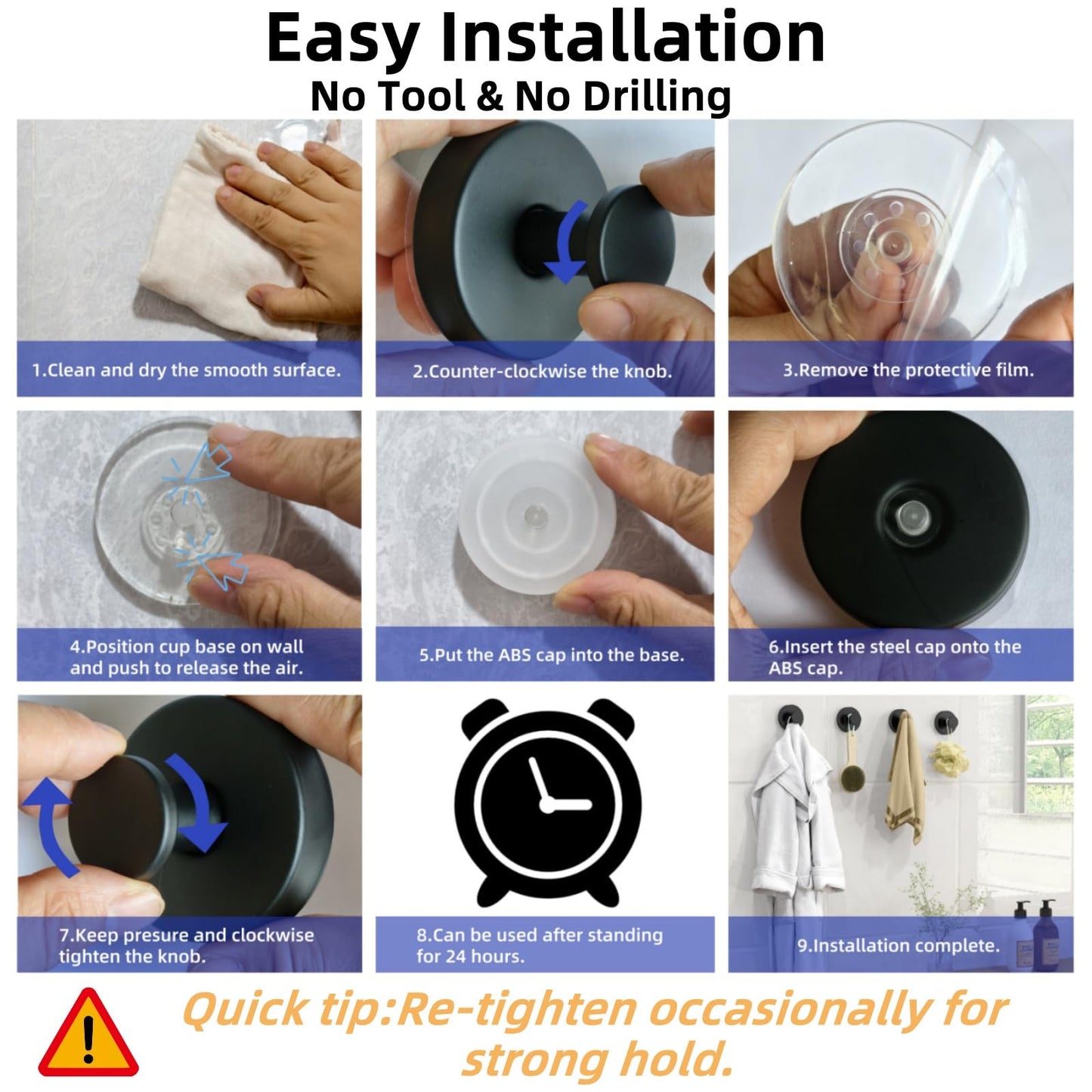 Duilahren Suction Cup Hooks for Wreaths on Glass，Removable Towel Hooks for Bathroom,Window,Glass Door,Wall, Hook for Hanging Bath Robe,Looafh,Name Sign on Front Door,2 Pack,Black