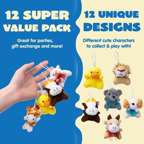 JOYIN 36-Pack Mini Animal Plush Toys - Bulk Stuffed Animal Party Favors for Kids | 3" Each