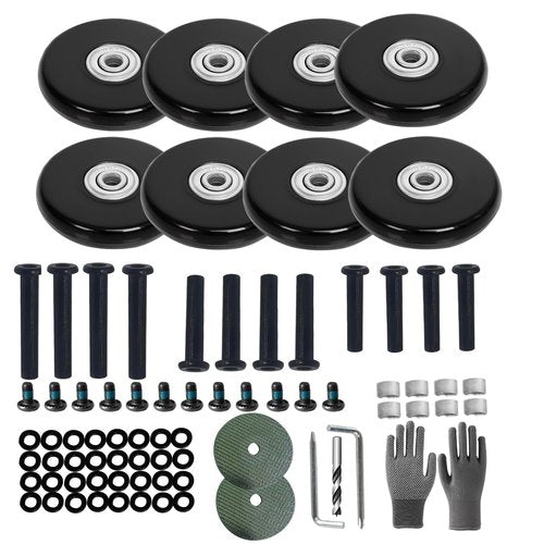 Luggage Suitcase Replacement Wheels 2.36inch(60mm) Diameter 8 Pcs 0.55inch(14mm) Thickness Wheel with 3 Sizes Axle Wear-Resistant Mute Rubber Swivel Caster Repair Kits for Trolley Bag Travel Box
