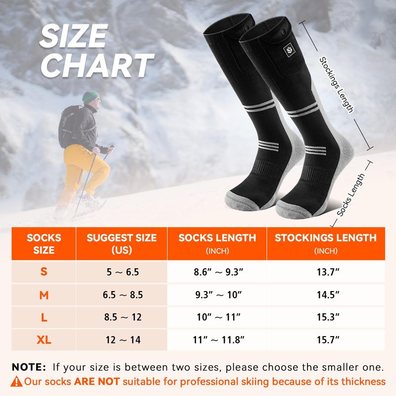 Heated Socks for Men Women 22.2WH Battery Washable Rechargeable APP Control Electric Heated ski Socks for Hunting Men's Ice Hockey Socks（Black M）