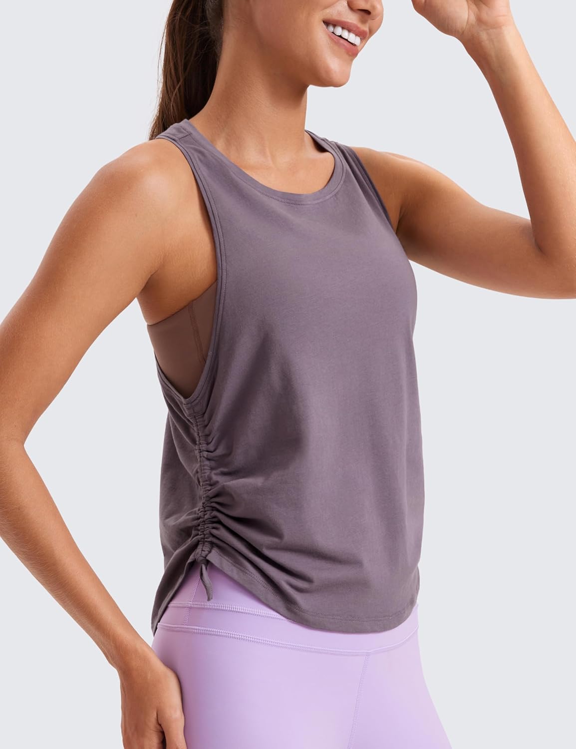 CRZ YOGA Pima Cotton Tank Top for Women - Ruched Side Design | Casual Racerback Sleeveless Workout Shirt