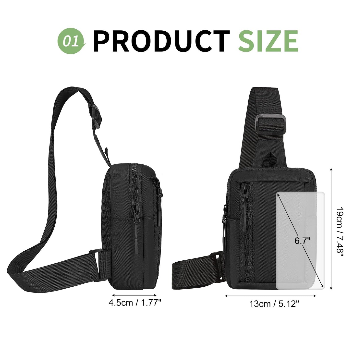 SUIKIHUM Mini Sling Bag for Men and Women, 7.5 Inch Small Anti Theft Crossbody Sling Backpack Nylon Chest Bag Fanny Pack for Travel Running Hiking (Black)