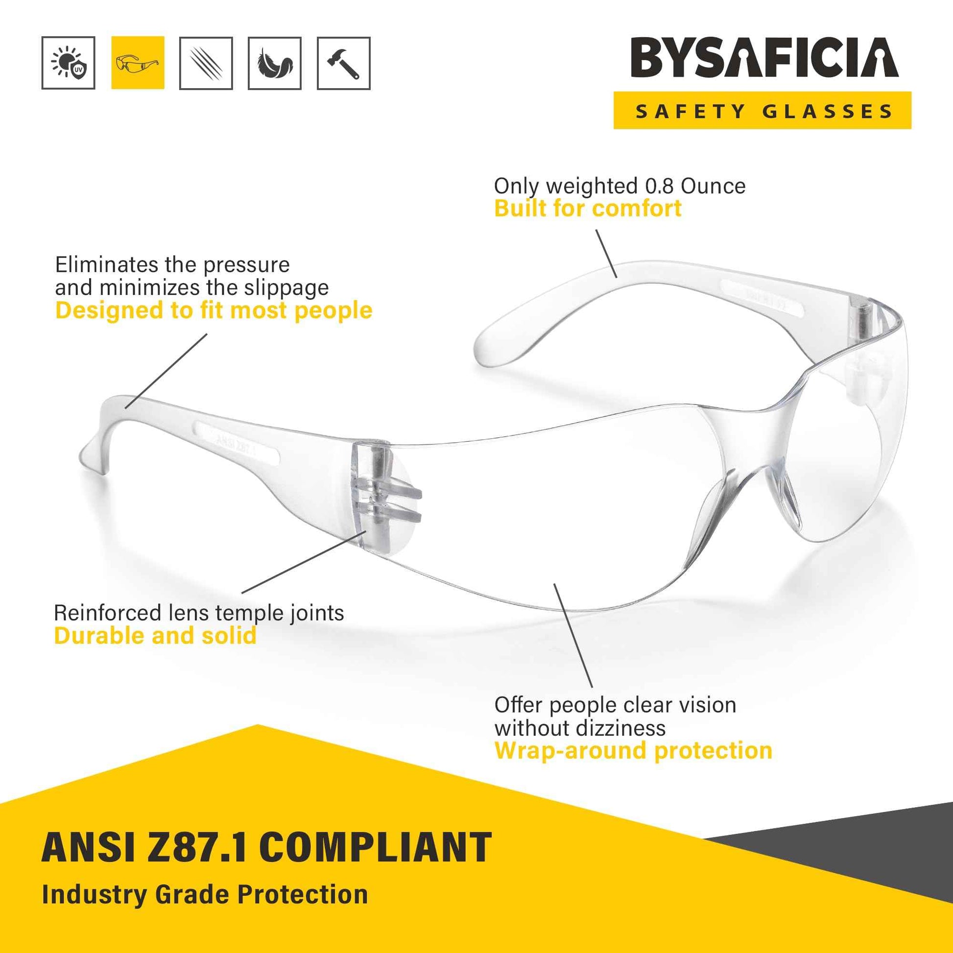 bysaficia Safety Glasses, 24 Pack Safety Goggles Cleasr Lense with Scratch Impact Resistant ANSI Z87.1 Standard