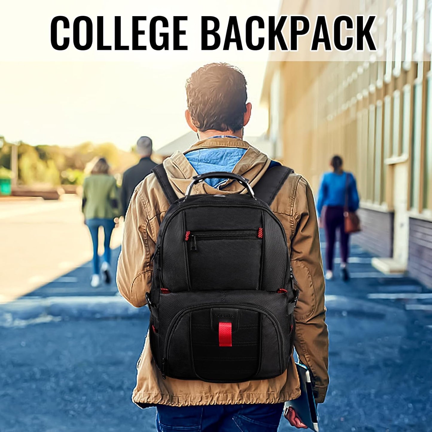 YOREPEK Large Backpack - Water Resistant Travel Bag for 17-Inch Laptops | Black Color, Airline Approved