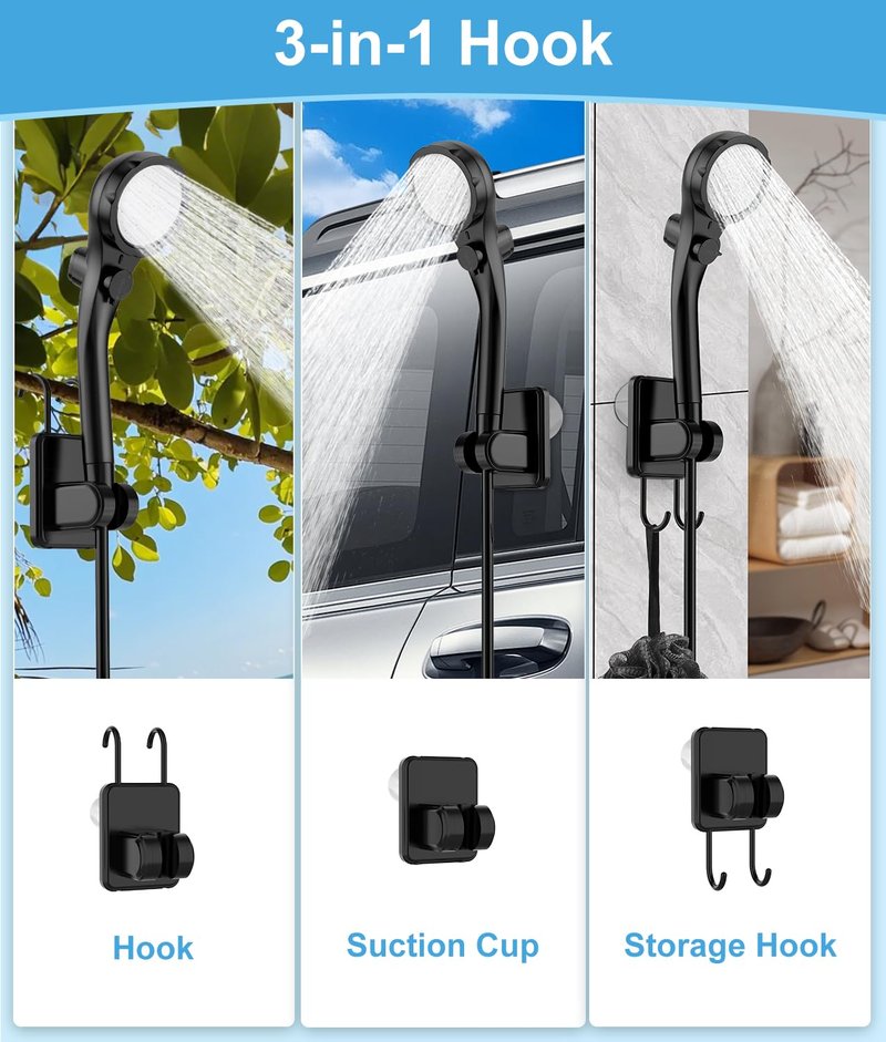 WADEO Portable Shower for Camping, Outdoor Electric Shower Rechargeable Pump with 20L Collapsible Bucket, Camping Shower Head Nozzle for Camping, Hiking, Traveling, Washing