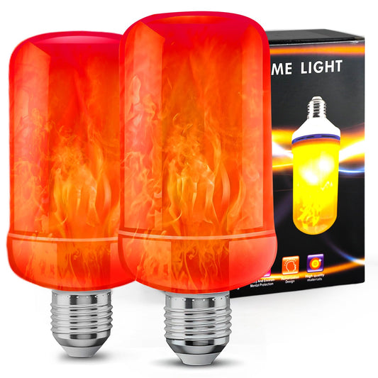 LED Flame Light Bulbs (2 Pack), 4 Modes Flickering Light Bulbs with Upside Down Effect, E26 Base Realistic LED Fire Lights for Halloween Christmas Decorations, Indoor Outdoor Party Home Decor (Red)