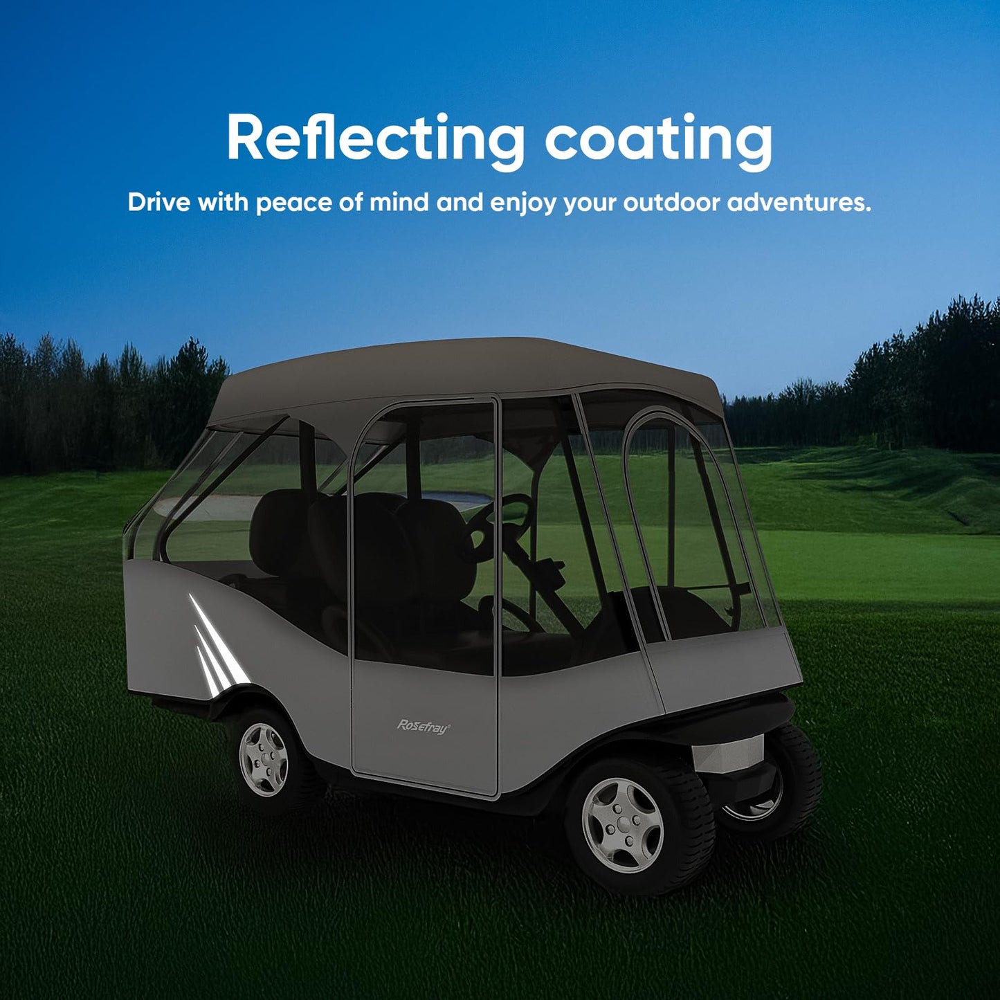 Rosefray Golf Cart Enclosure, 600D Waterproof 4 Passenger Driving Enclosure with Clear PVC Windshield, Short Roof 58" for EZGO, Club Car- Durable Door Zipper - 2+2 Golf Cart Rain Cover-Black