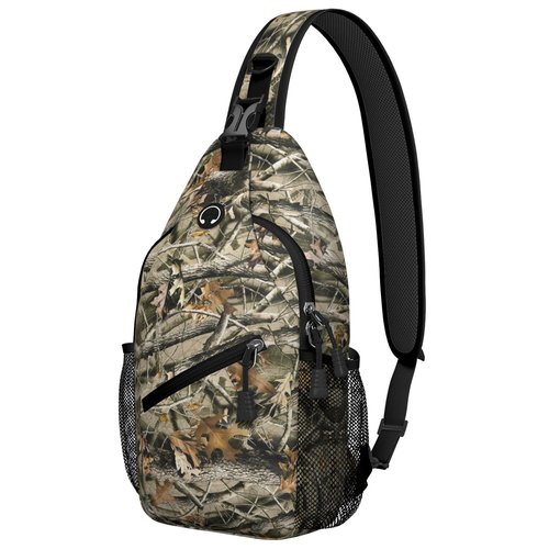 Hunting Camouflage Camo Forest Sling Bag for Women Men Small Crossbody Sling Backpack Travel Hiking Daypack Chest Shoulder Bag