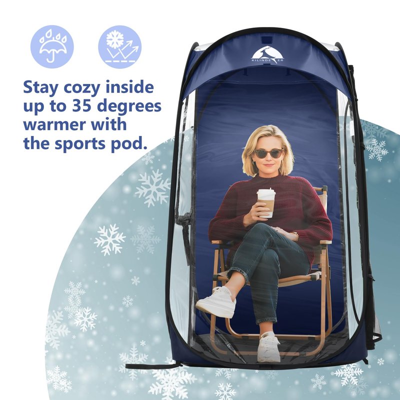 Sports Pod, Kilindeer Pop Up Weather Tent for 1 Person – Portable All-Weather Shelter with Clear TPU Panels, Instant Setup for Outdoor Events, Camping, Hiking, Wind & Rain Protection (Black)
