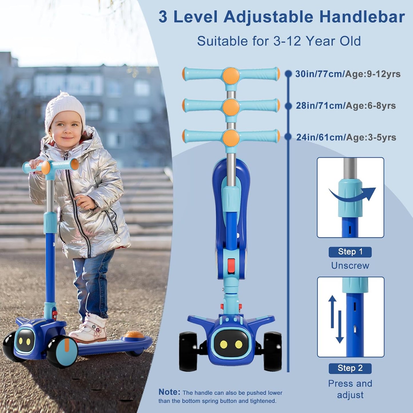 Unbreakable 2-in-1 Scooter by [Brand Name] | Adjustable Height & Seat | Safe 3-Wheel Kick Scooter for Kids Ages 3-8
