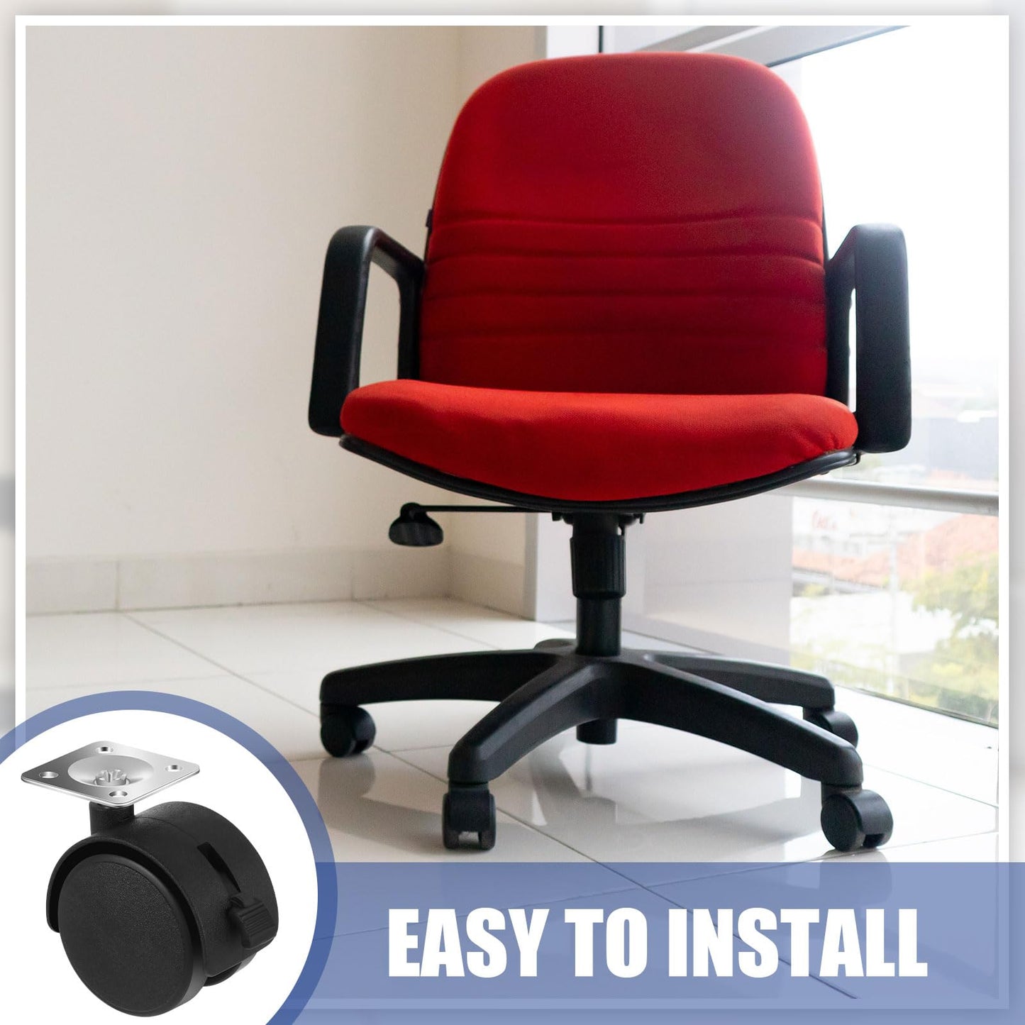 Barydat 8 Pcs 1.5 Inch Plastic Furniture Wheels with Brake Swivel Replacement Wheels Small Nylon Plastic Casters for Rolling Cart Table Chair Cabinet, Black (Flat Style)