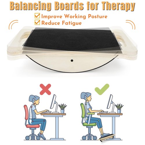 ELFULLY Wooden Balance Board, 350LBS Wobble Board with Handle for Adults, Anti-Slip Rocker Boards for Physical Therapy & Core Strength, Balancing Boards for Office Standing Desk