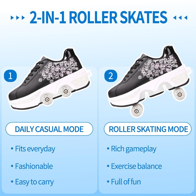 Roller Skate Shoes for Girls, Kids, Women, Men,Double-Row Skating Shoes,Retractable Wheels Sneakers,Adjustable Parkour Roller Skates,Deformation Sneakers Outdoor (Hhua, 9 Women/8 Men)