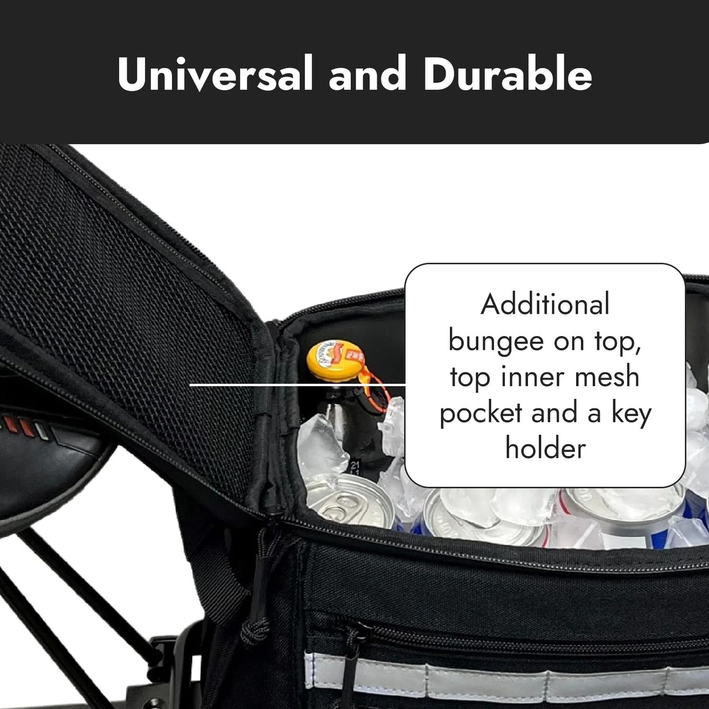 BiKase Big Momma Bike Trunk Bag - Universal Fit Medium Rear Rack Bag with Side Pockets, Top Bungee, Mesh Pocket, Key Holder & Reflective Accents - Spacious Bicycle Rack Bag for Ebikes & Bicycles