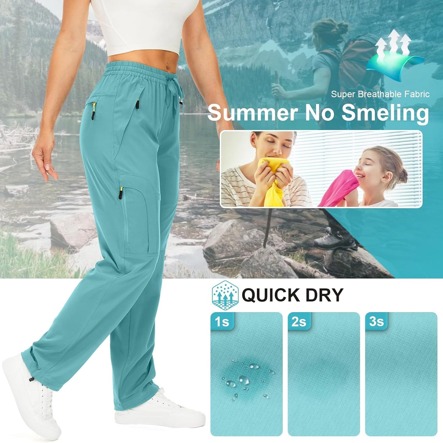 Skiennix Women's Hiking Pants - Quick Dry, Lightweight UPF 50 Travel & Golf Cargo Pants with Zipper Pockets