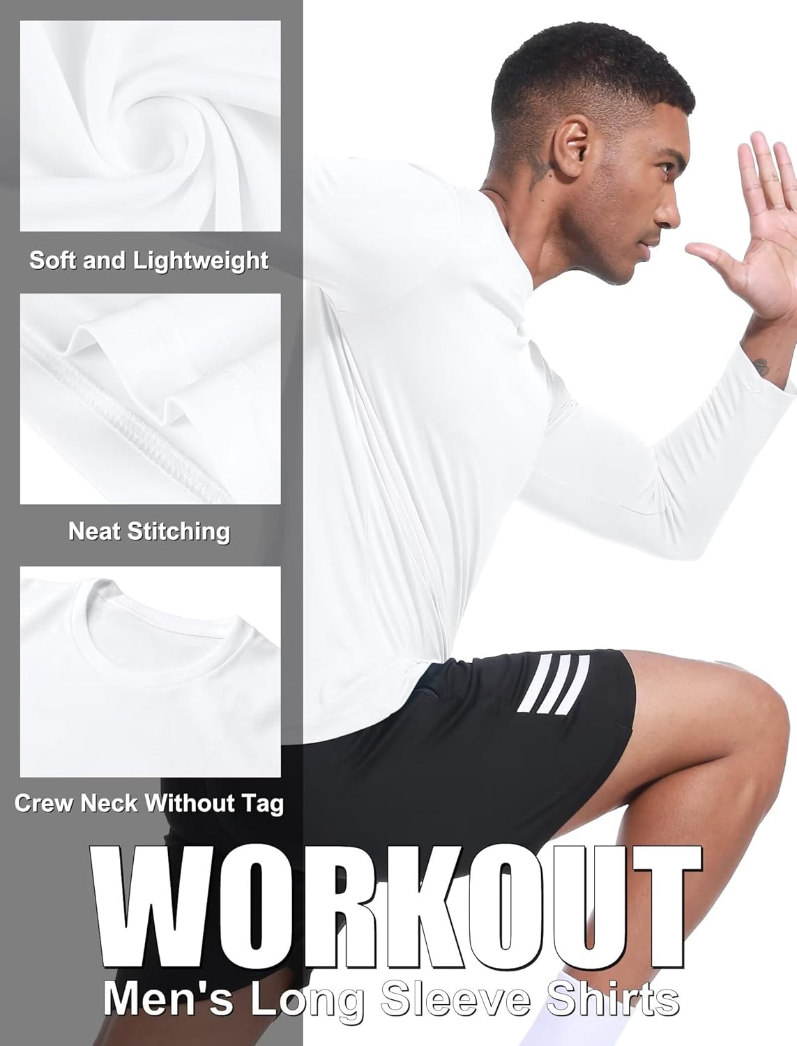 OYGSieg Long Sleeve Workout Shirts for Men - Moisture Wicking UPF SPF Sun Protection | 6 Pack Casual Tees
