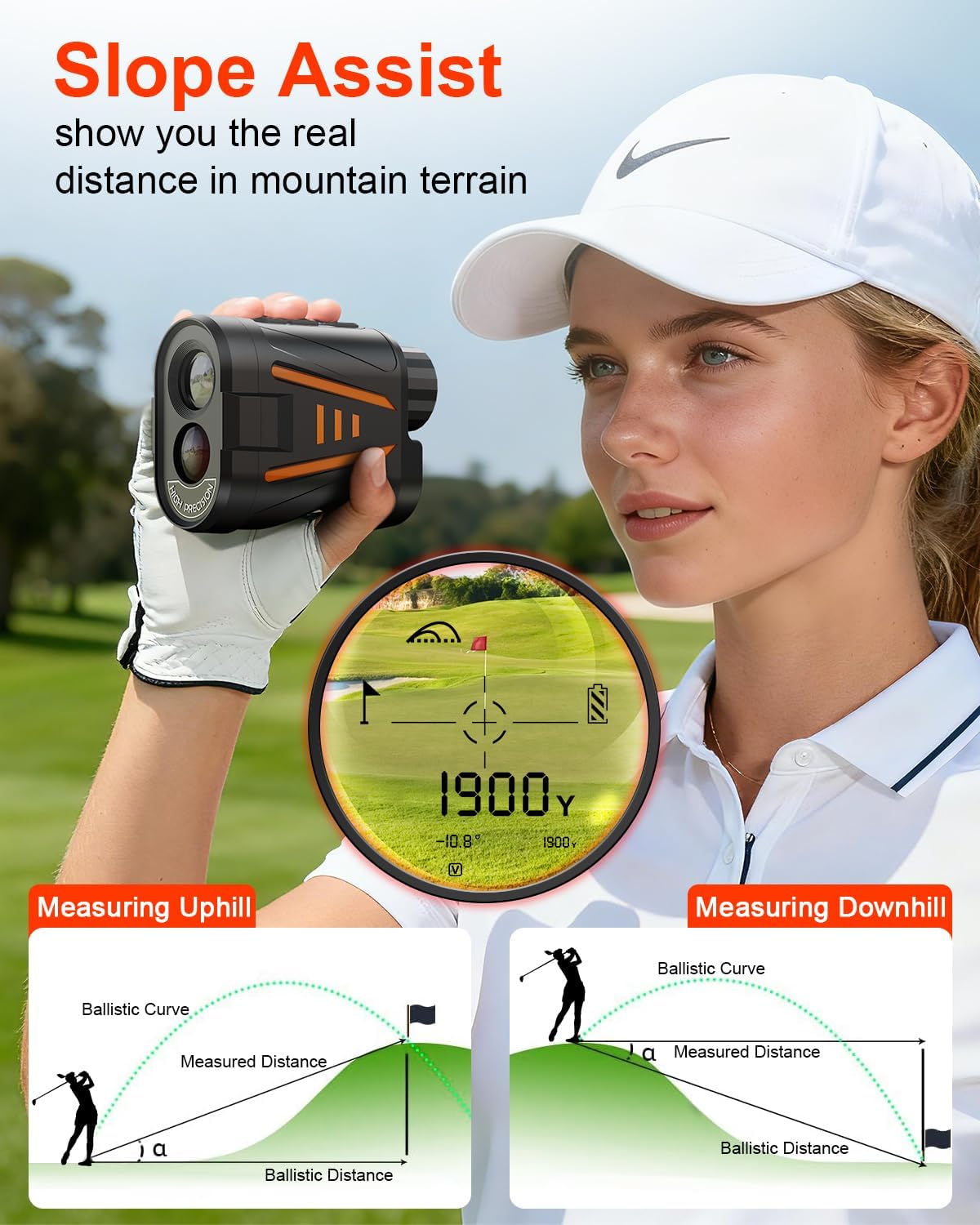 Skiennix Golf Laser Rangefinder - Slope Compensation & Flag Lock Vibration | 1900 Yards, 6X HD Magnification, USB-C Rechargeable